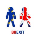 Theme Brexit. People Flags of the European Union and Britain do not want to be friends. flat vector illustration