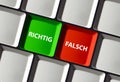 A closeup of keyboard keys marked Right and Wrong in German, representing decisionmaking in a symbolic way Royalty Free Stock Photo