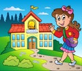 Theme with girl and school building Royalty Free Stock Photo