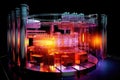 Theme of nuclear fusion. Large experimental setup in a laboratory with plasma being generated at high temperatures