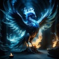 daily themed enchanted realms fantasy style art blue flame phoenix catch light semi transparent