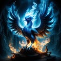 daily themed enchanted realms fantasy style art blue flame phoenix catch light semi transparent