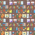 Themed kids creativity creation seamless pattern background flat style with artistic objects for children art school