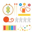 Themed kids creativity creation symbols poster in flat style with artistic objects for children art school fest unusual