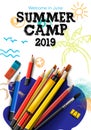 Themed Summer Camp poster 2019, creative and colorful banner, vector illustration.