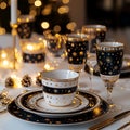 Themed tableware set for a New Year celebration on white Royalty Free Stock Photo