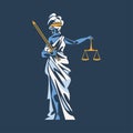 Themis as Ancient Greek Goddess and Lady Justice with Blindfold Holding Scales and Sword Vector Illustration