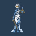 Themis as Ancient Greek Goddess and Lady Justice with Blindfold Holding Scales and Sword Vector Illustration