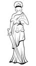 Themis or Justice - goddess of order, fairness, law from ancient Hellenic myths. Black and white illustration of femida