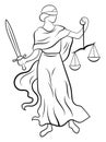 Themis or Justice - goddess of order, fairness, law from ancient Hellenic myths. Black and white illustration of femida