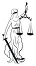 Themis or Justice - goddess of order, fairness, law from ancient Hellenic myths. Black and white illustration of femida