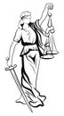 Themis or Justice - goddess of order, fairness, law from ancient Hellenic myths. Black and white illustration of femida