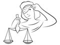 Themis looks at the scales. Black and white vector illustration of a femida that violates justice. The symbol of Royalty Free Stock Photo