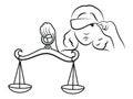 Themis looks at the scales. Black and white vector illustration of a femida that violates justice. The symbol of Royalty Free Stock Photo