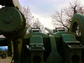 Then a cannon howitzers - the view from the loopholes, Soviet combat weapon of WWII Royalty Free Stock Photo