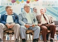 Teddy Kollek, Yitzhak Navon, and Shlomo Hillel at a Jeruslaem Festival in 1986 Royalty Free Stock Photo