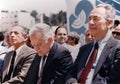 Shlomo Hillel, Yitzhak Shamir, and Shimon Peres in Jerusalem in 1986