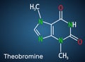 Theobromine, dimethylxanthine, purine alkaloid C7H8N4O2 molecule. It is xanthine alkaloid in the cacao bean. Structural chemical