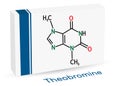 Theobromine, dimethylxanthine, purine alkaloid molecule. It is xanthine alkaloid in the cacao bean. Paper packaging for drugs