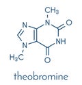 Theobromine xantheose chocolate alkaloid molecule. Present in cacao, tea, etc. Also used as drug. Skeletal formula.
