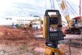 Theodolite equipment  of Surveyor builder engineer during surveying work in construction site Royalty Free Stock Photo