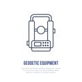 Theodolite Geological survey, engineering vector flat line icon. Geodetic equipment. Geology research illustration, sign Royalty Free Stock Photo