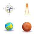 Theodolite icons set cartoon vector. Optical measuring instrument