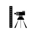 Theodolite survey calculation black vector concept icon. Theodolite survey calculation flat illustration, sign