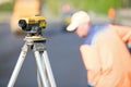 Theodolite tool at construction site during road works