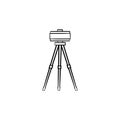 Theodolite on tripod hand drawn sketch icon.