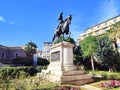 Photo of a mounted statue of Theodoros Kolokotronis, outside the Old Parliament in Athens, Greece.