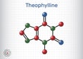 Theophylline or 1,3-dimethylxanthine molecule. It is purine alkaloid, dimethylxanthine, xanthine derivative. Vasodilator, Royalty Free Stock Photo