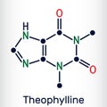Theophylline or 1,3-dimethylxanthine molecule. It is purine alkaloid, dimethylxanthine, xanthine derivative. Vasodilator, Royalty Free Stock Photo