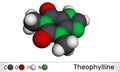 Theophylline or 1,3-dimethylxanthine molecule. It is dimethylxanthine, xanthine derivative. Vasodilator, bronchodilator, asthmatic