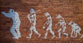 evolution from human to ape graffiti on a brick wall