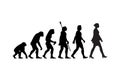 Theory of evolution of man from ape to woman. Vector silhouette illustration Royalty Free Stock Photo
