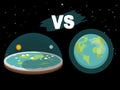Theory of flat earth. Flat Earth in space with sun and moon vs spherical earth. Vector illustration Royalty Free Stock Photo