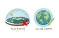 Theory of flat earth. Earth vs spherical earth. Vector illustration. isolated on white background. true, lie Checkbox. check mark Royalty Free Stock Photo