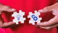 Theory and practice concept icons on jigsaw puzzle pieces. Royalty Free Stock Photo