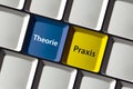 Theory or practice in German language Theorie oder Praxis on computer keyboard