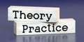 Theory, practice - words on wooden blocks