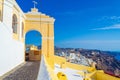 Santorini island scenic view and Catholic Cathedral in Fira Greece Royalty Free Stock Photo