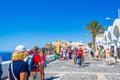 Santorini cliff top street view Fira Aegean Sea coast panorama Greece