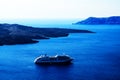 Thera Santorini Oia Island With Volcano And Ships In Greece Royalty Free Stock Photo