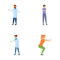 Therapeutic exercise icons set cartoon vector. Doctor and patient during therapy