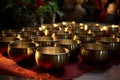 Therapeutic Golden singing bowls. Generate Ai