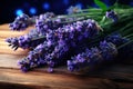 Therapeutic Lavender buds on board. Generate Ai