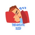 Therapeutic sleep, sick man character with a headache, migraine, health problems, vector Illustration