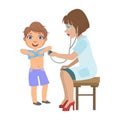 Therapist Checking Boys Lungs With Stethoscope, Part Of Kids Taking Health Exam Series Of Illustrations