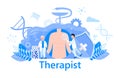 Therapist concept vector health care, medical website, banner. The family doctor treats the patient. Physician, internist or